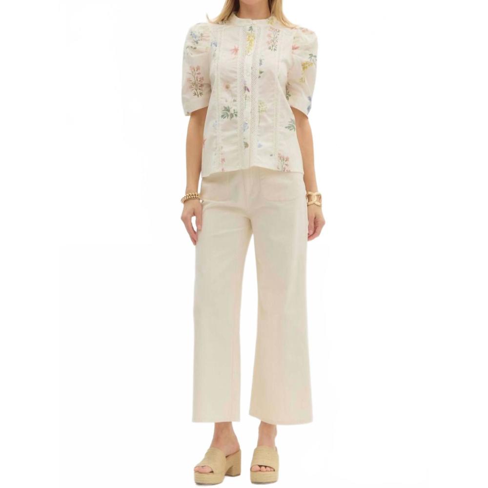 NEW ENTRO grandmillenial floral print top in cream - Picture 7 of 7